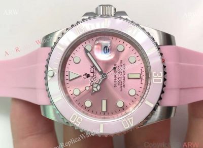 Copy Pink Face Pink Ceramic Bezel Pink Rolex Submariner Watch 40mm